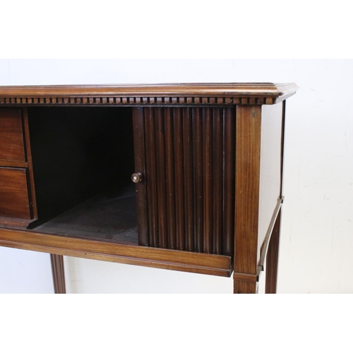 710 - George III mahogany side cabinet, circa 1800, the rectangular top with dentil apron above a pair of ... 