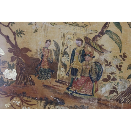 711 - 19th century Pole Screen with Two Chinoiserie decorated Panels, 145cms high (a/f)