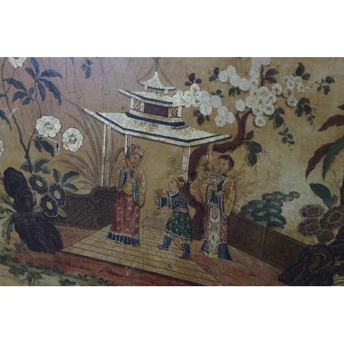 711 - 19th century Pole Screen with Two Chinoiserie decorated Panels, 145cms high (a/f)