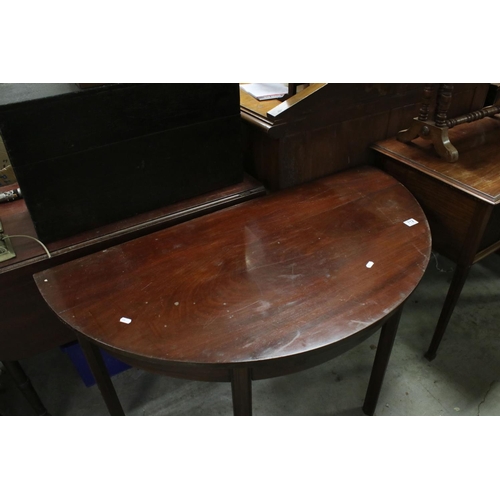 712 - 19th century Mahogany Demi-Lune Side Table raised on square reeded legs, 120cms long x 71cms high