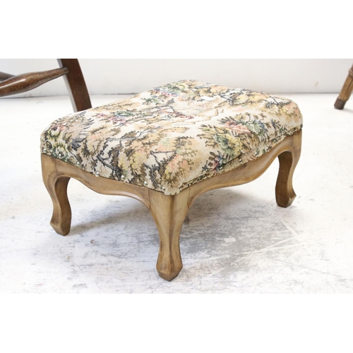 715 - Early 20th century Oak Elbow Chair together with a small Upholstered Footstool