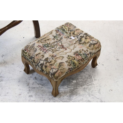 715 - Early 20th century Oak Elbow Chair together with a small Upholstered Footstool