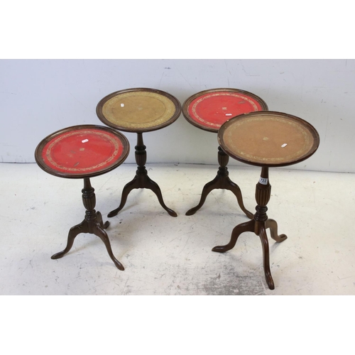 722 - Four Wine Tables with Leather Inset Tops, tallest 59cms high