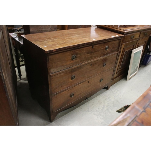 723 - Early 19th century Mahogany Chest of Three Long Drawers raised on swept feet, 112cms long x 87cms hi... 