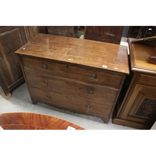 723 - Early 19th century Mahogany Chest of Three Long Drawers raised on swept feet, 112cms long x 87cms hi... 