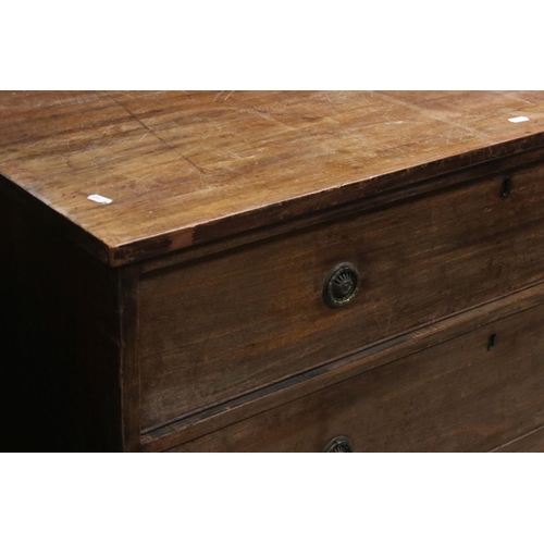 723 - Early 19th century Mahogany Chest of Three Long Drawers raised on swept feet, 112cms long x 87cms hi... 