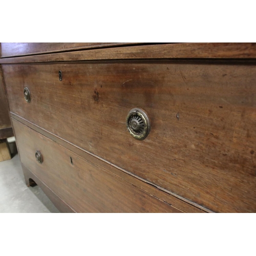 723 - Early 19th century Mahogany Chest of Three Long Drawers raised on swept feet, 112cms long x 87cms hi... 