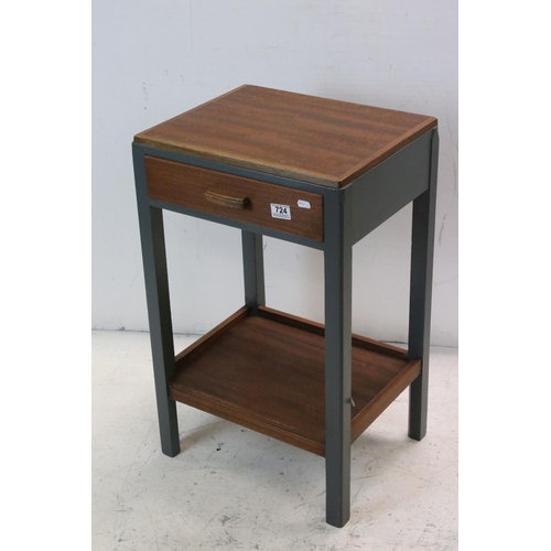 724 - Mid 20th century Part Painted Teak Bedside Table with single drawer over a shelf below, 44cms wide x... 