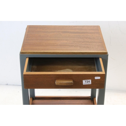 724 - Mid 20th century Part Painted Teak Bedside Table with single drawer over a shelf below, 44cms wide x... 