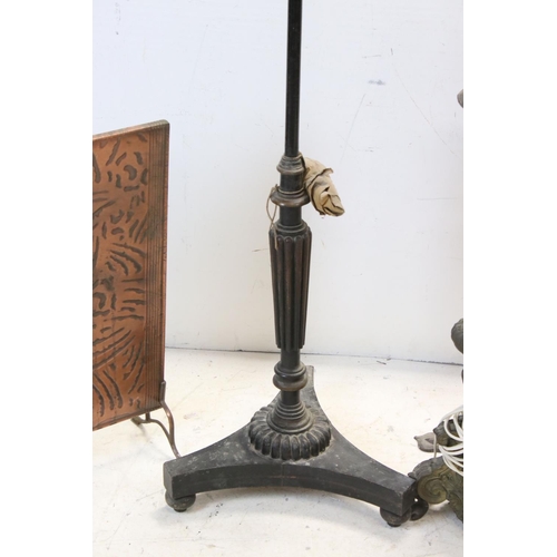 728 - 19th century Copper and Iron Standard Oil Lamp (converted to electric) together with 19th century Po... 