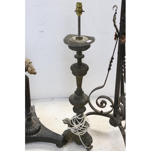 728 - 19th century Copper and Iron Standard Oil Lamp (converted to electric) together with 19th century Po... 