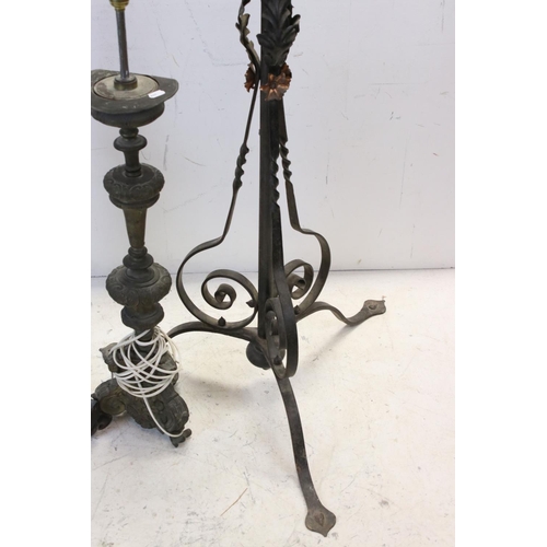 728 - 19th century Copper and Iron Standard Oil Lamp (converted to electric) together with 19th century Po... 