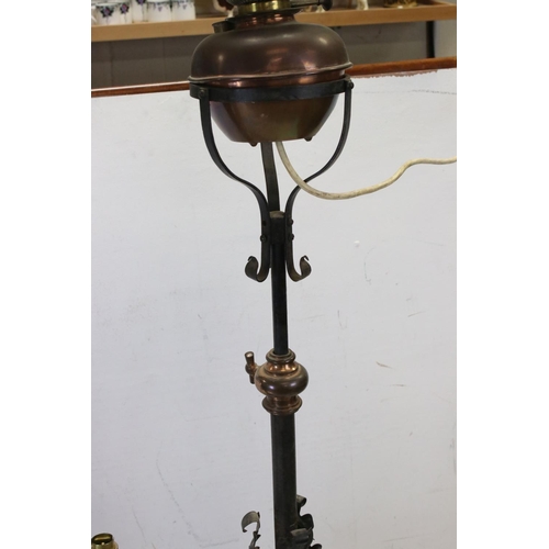 728 - 19th century Copper and Iron Standard Oil Lamp (converted to electric) together with 19th century Po... 