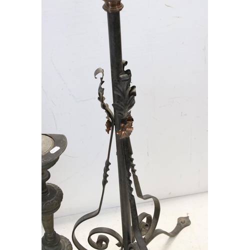 728 - 19th century Copper and Iron Standard Oil Lamp (converted to electric) together with 19th century Po... 