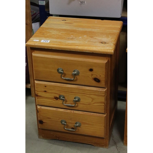 731 - Pair of Modern Pine Bedside Cabinets of Three Drawers, 40cms wide x 57cms high