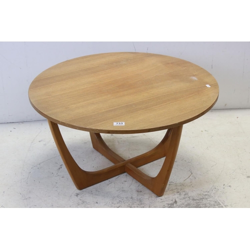 733 - Teak Circular Coffee Table in the form of a G-Plan Astro Table, 77cms diameter