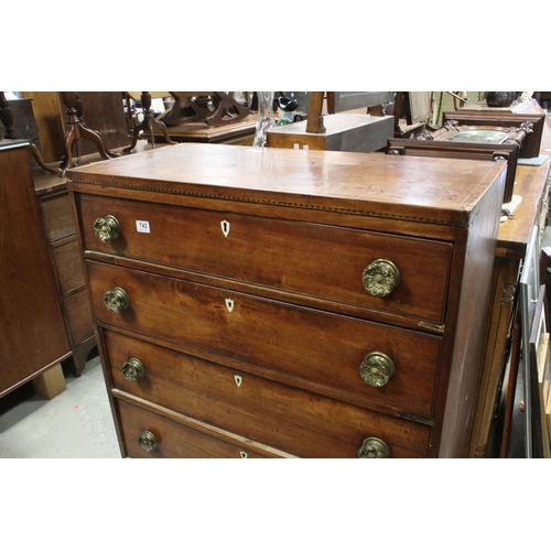 742 - Mahogany chest of four drawers, first quarter 19th century and later, with arrangement of four long ... 