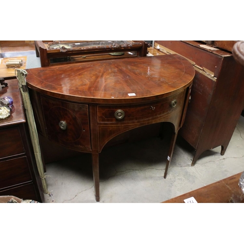 745 - 19th century mahogany demi-lune sideboard, radial veneered top, approx 91cm high, 132cm wide & 66cm ... 