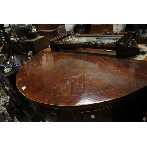 745 - 19th century mahogany demi-lune sideboard, radial veneered top, approx 91cm high, 132cm wide & 66cm ... 