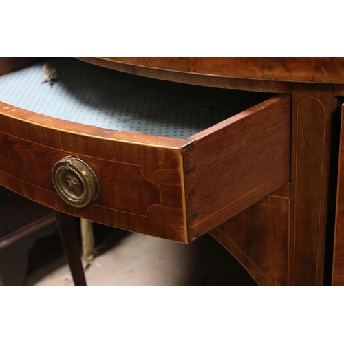 745 - 19th century mahogany demi-lune sideboard, radial veneered top, approx 91cm high, 132cm wide & 66cm ... 