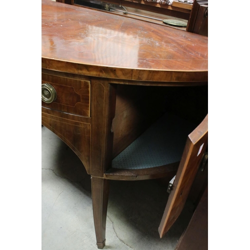 745 - 19th century mahogany demi-lune sideboard, radial veneered top, approx 91cm high, 132cm wide & 66cm ... 