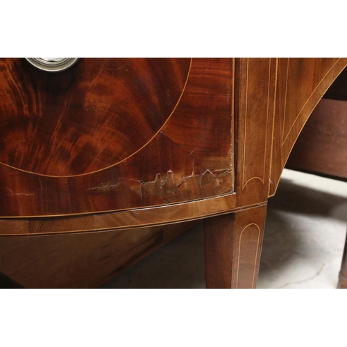 745 - 19th century mahogany demi-lune sideboard, radial veneered top, approx 91cm high, 132cm wide & 66cm ... 