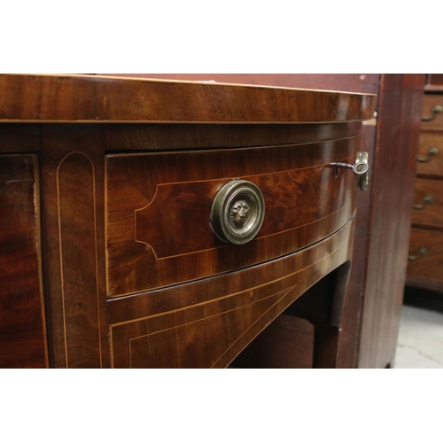 745 - 19th century mahogany demi-lune sideboard, radial veneered top, approx 91cm high, 132cm wide & 66cm ... 