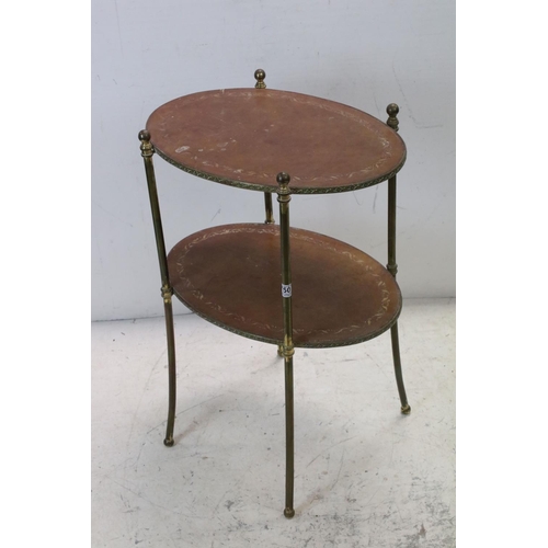 750 - Brass Oval Two Tier Leather Topped Oval Table, 54cms wide x 76cms high