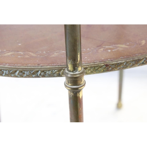 750 - Brass Oval Two Tier Leather Topped Oval Table, 54cms wide x 76cms high