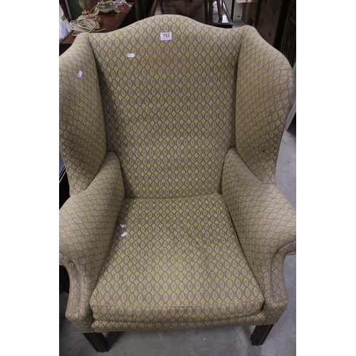 753 - George III style Wingback Armchair with matching cushion, 85cms wide x 108cms high