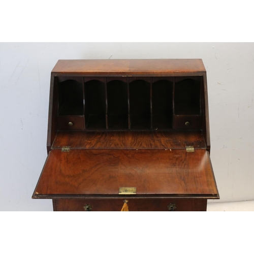 755 - 20th century Walnut Bureau with Three Long Drawers, 69cms wide