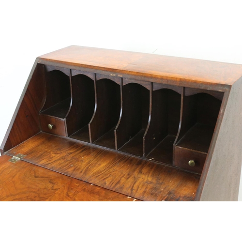 755 - 20th century Walnut Bureau with Three Long Drawers, 69cms wide