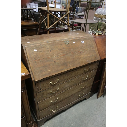 756 - George III Oak Bureau, the fall front opening to a fitted interior (modified) over four long drawers... 