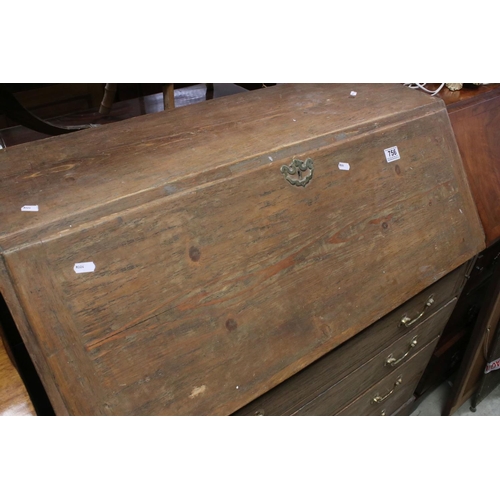 756 - George III Oak Bureau, the fall front opening to a fitted interior (modified) over four long drawers... 