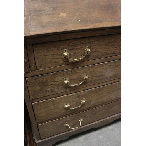 756 - George III Oak Bureau, the fall front opening to a fitted interior (modified) over four long drawers... 