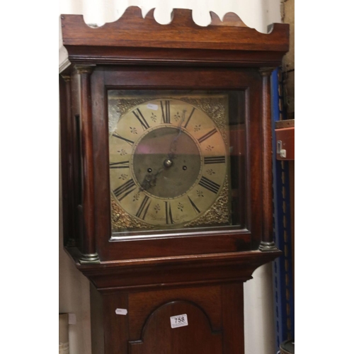 758 - 19th century Mahogany 8 Day Longcase Clock, the square brass face with Roman numerals and marked Wm ... 