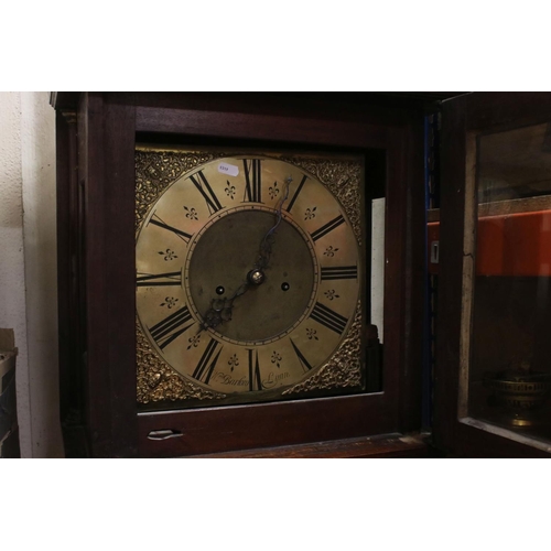 758 - 19th century Mahogany 8 Day Longcase Clock, the square brass face with Roman numerals and marked Wm ... 