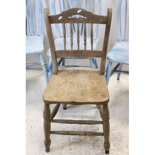 759 - Set of Four Blue Painted Wheel Back Dining Chairs together with Two 19th century Kitchen Chairs