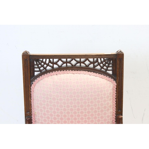 760 - 19th century Mahogany Nursing Chair, with pierced carved back, curved arms and legs, and upholstered... 