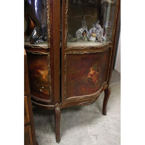 763 - Louis XV style Kingwood and Gilt Metal Vitrine of serpentine outline, with Vernis Martin style panel... 