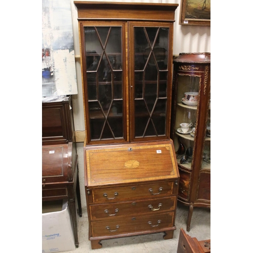 764 - Edwardian Inlaid Mahogany Bureau Bookcase, 79cms wide x 199cms high