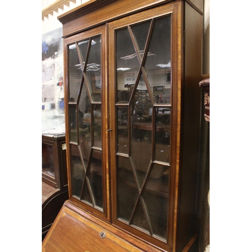 764 - Edwardian Inlaid Mahogany Bureau Bookcase, 79cms wide x 199cms high