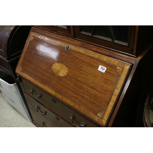 764 - Edwardian Inlaid Mahogany Bureau Bookcase, 79cms wide x 199cms high