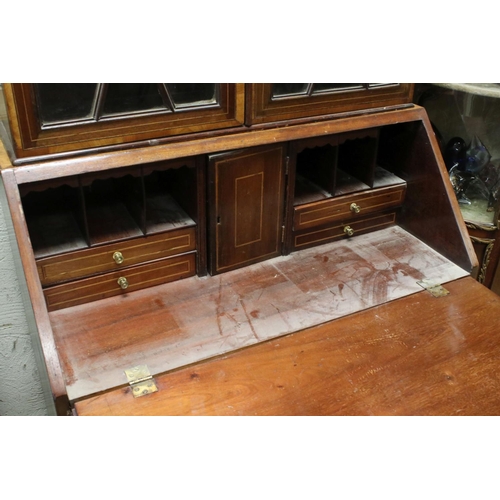 764 - Edwardian Inlaid Mahogany Bureau Bookcase, 79cms wide x 199cms high