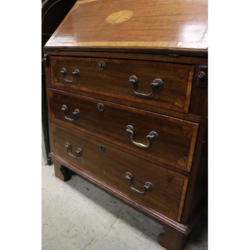 764 - Edwardian Inlaid Mahogany Bureau Bookcase, 79cms wide x 199cms high