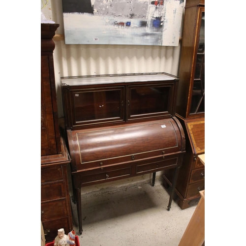 765 - Late 19th century French mahogany and gilt brass mounted cylinder bureau, in the Empire manner, appr... 