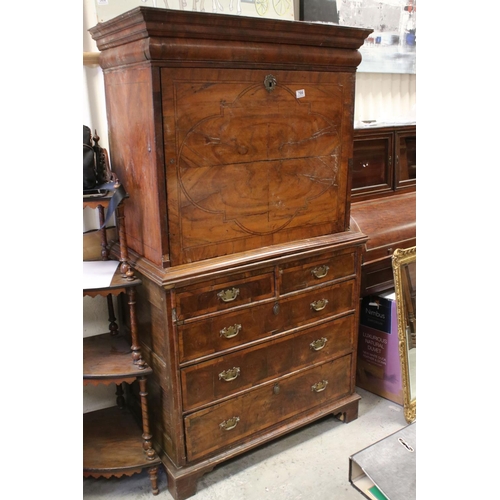 766 - 18th century Walnut Escritoire, the hinged fall front enclosing a fitted interior, over two short an... 