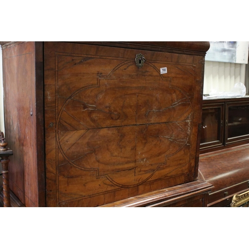 766 - 18th century Walnut Escritoire, the hinged fall front enclosing a fitted interior, over two short an... 