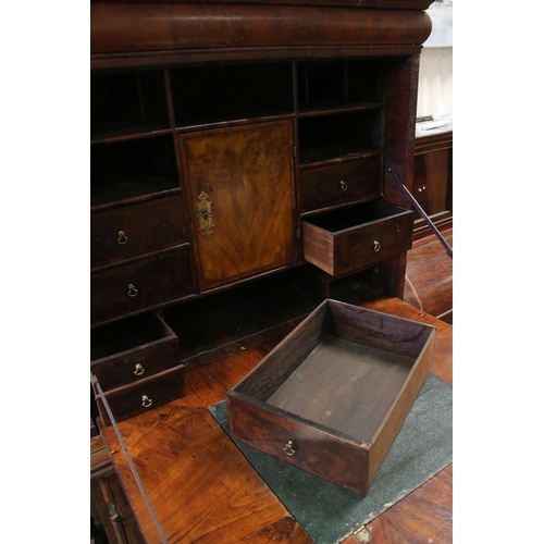 766 - 18th century Walnut Escritoire, the hinged fall front enclosing a fitted interior, over two short an... 