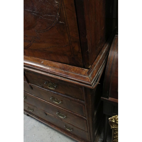 766 - 18th century Walnut Escritoire, the hinged fall front enclosing a fitted interior, over two short an... 